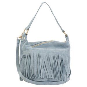 MARLON Made In Italy Suede Fringe-detailed Hobo Bucket Bag